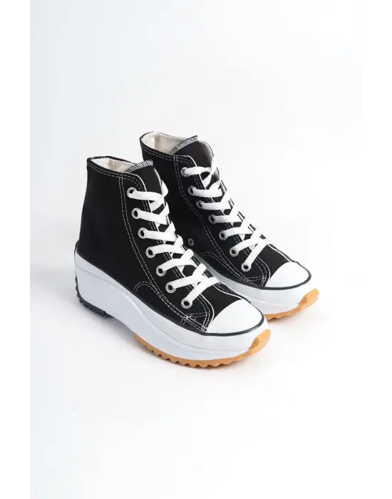 Roma Bağcıklı Ortopedik Taban Kadın Sneaker Spor Ayakkabı  Bt - Siyah