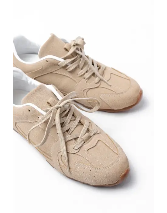 Rs-01 Bej Süet İnce Taban Günlük Spor Ayakkabı