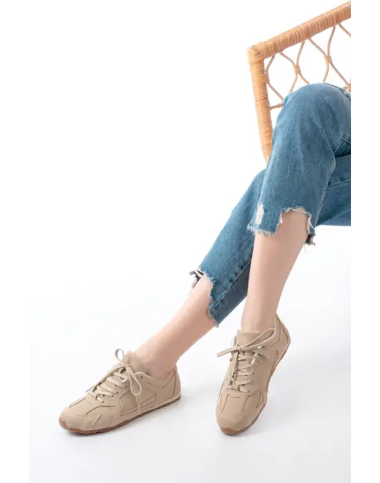 Rs-01 Bej Süet İnce Taban Günlük Spor Ayakkabı