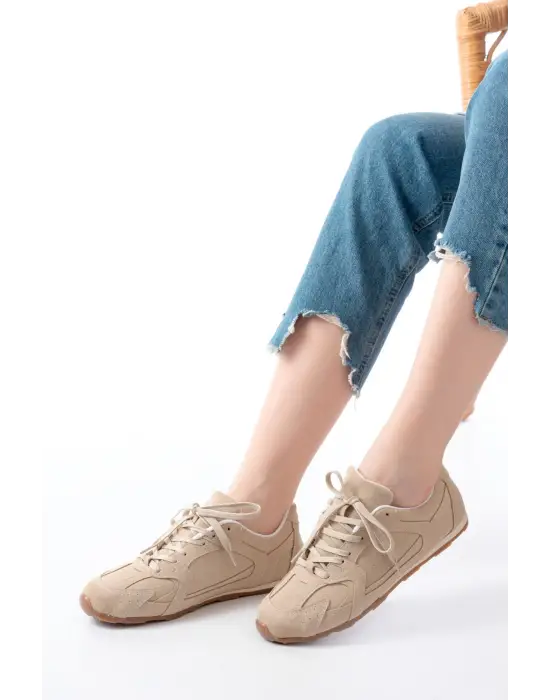 Rs-01 Bej Süet İnce Taban Günlük Spor Ayakkabı