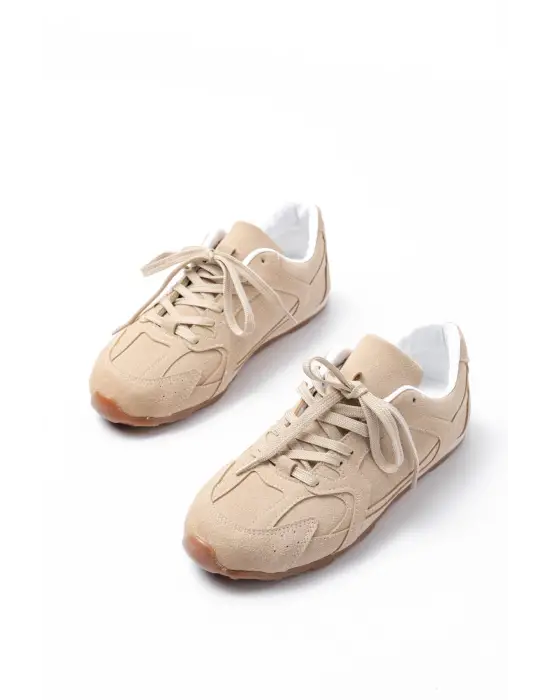 Rs-01 Bej Süet İnce Taban Günlük Spor Ayakkabı