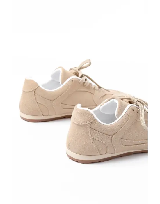 Rs-01 Bej Süet İnce Taban Günlük Spor Ayakkabı