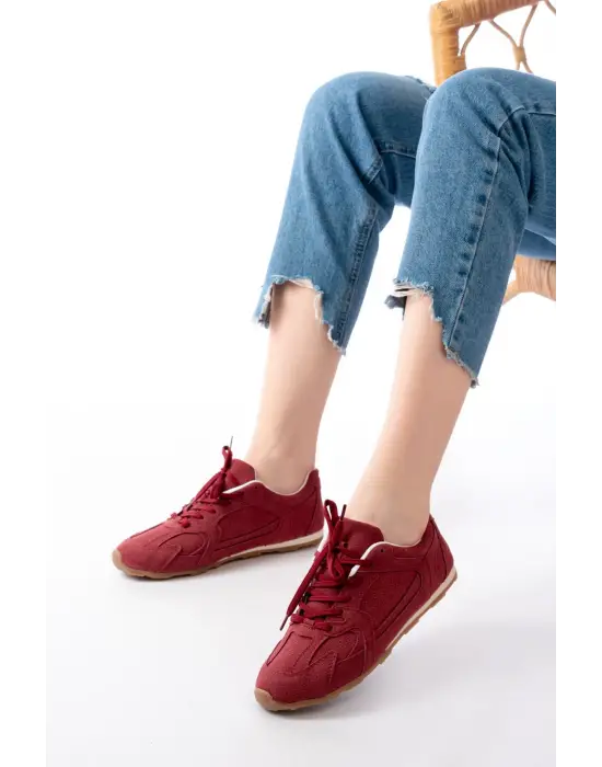 Rs-01 Bordo Süet İnce Taban Günlük Spor Ayakkabı