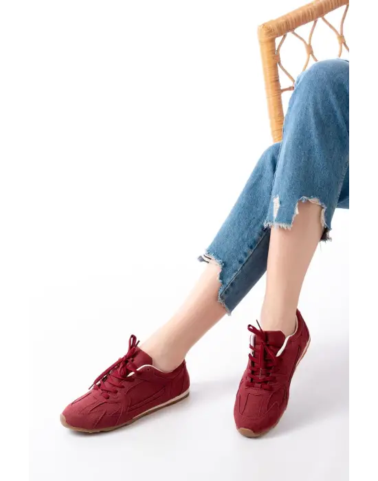Rs-01 Bordo Süet İnce Taban Günlük Spor Ayakkabı