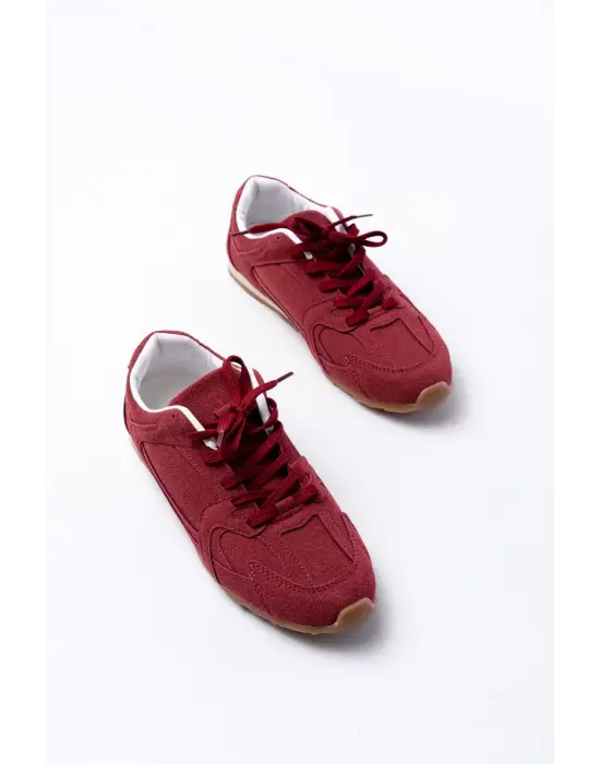 Rs-01 Bordo Süet İnce Taban Günlük Spor Ayakkabı