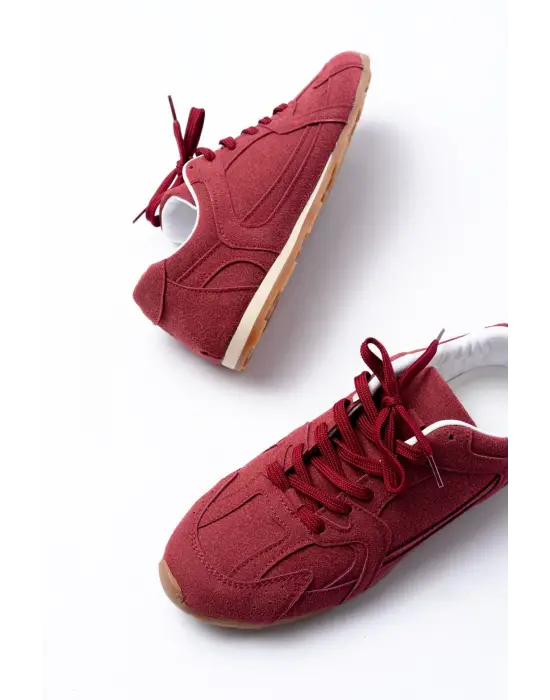Rs-01 Bordo Süet İnce Taban Günlük Spor Ayakkabı