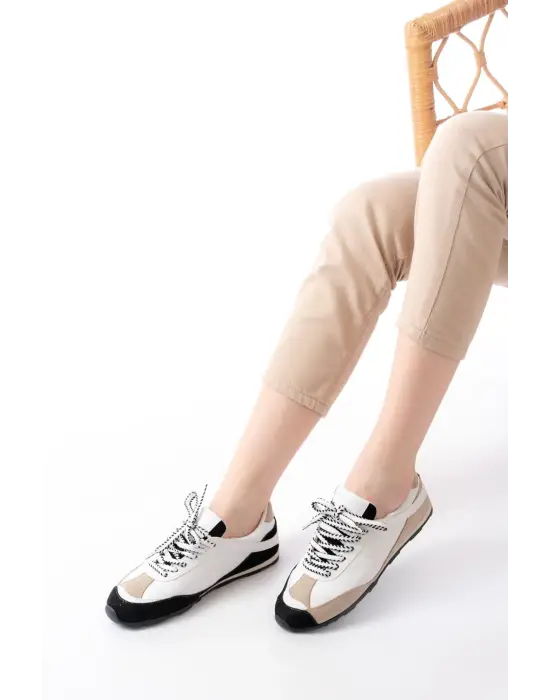 Rs-02 Beyaz Garni İnce Taban Günlük Spor Ayakkabı