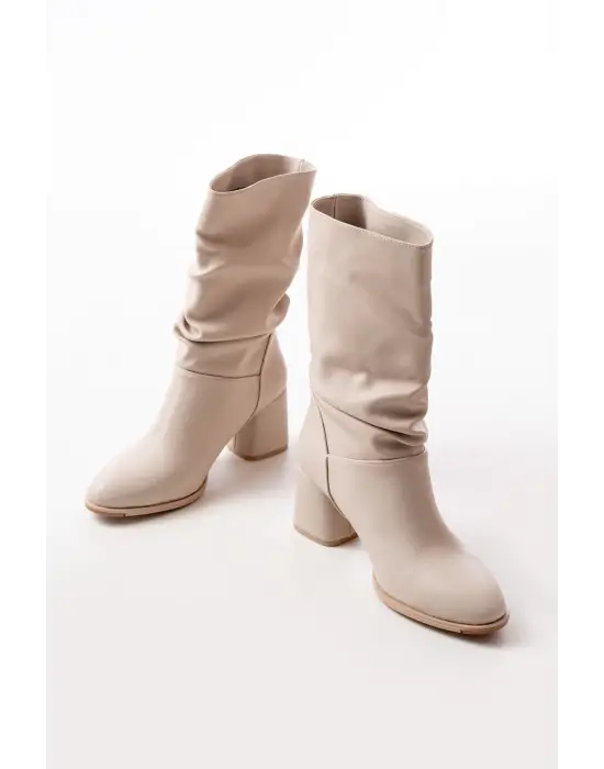 Bej Topuklu Körüklü Günlük Kadın Bot
