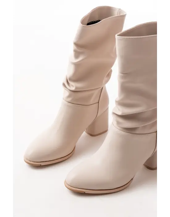 Bej Topuklu Körüklü Günlük Kadın Bot