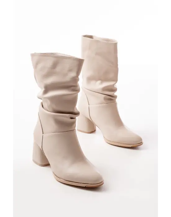 Bej Topuklu Körüklü Günlük Kadın Bot