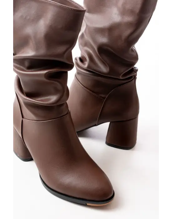 Kahverengi Topuklu Körüklü Günlük Kadın Bot