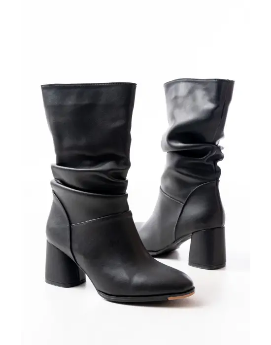 Siyah Topuklu Körüklü Günlük Kadın Bot