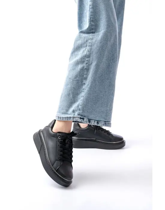 Rs-2435 Siyah Platin Bağcıklı Dikişli Günlük Spor Ayakkabı