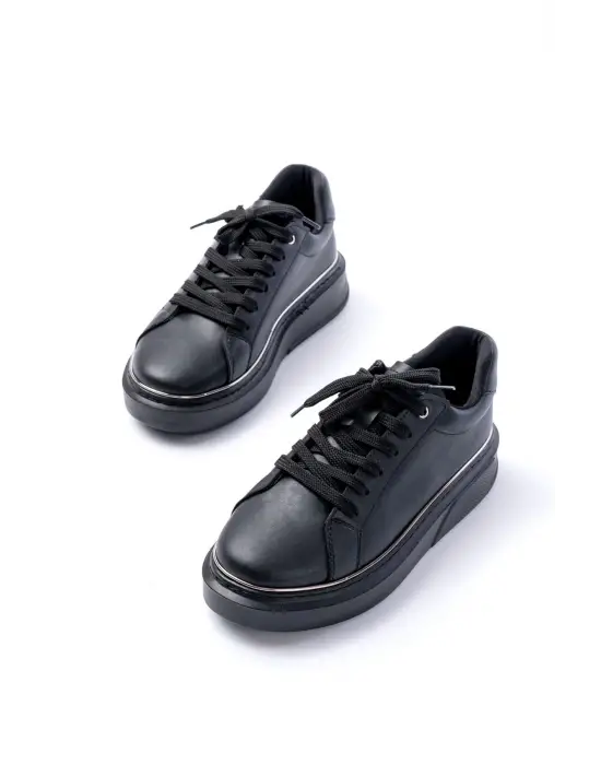 Rs-2435 Siyah Platin Bağcıklı Dikişli Günlük Spor Ayakkabı