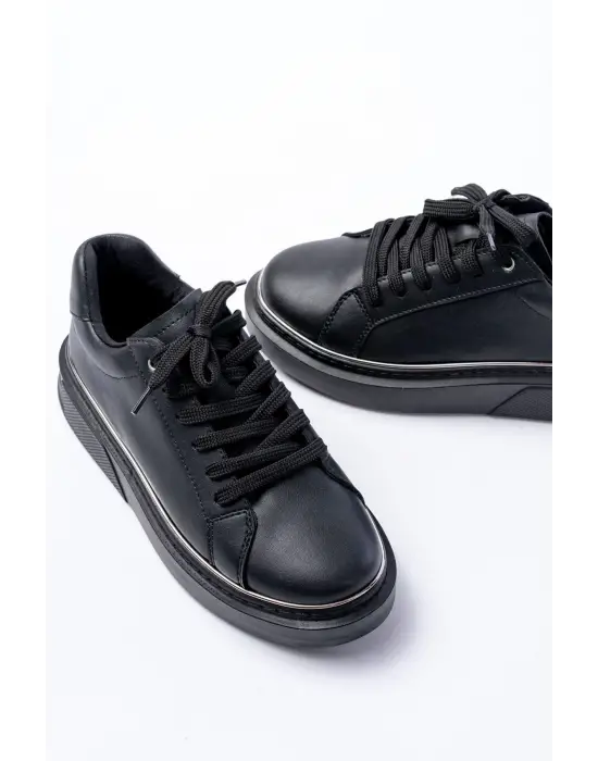 Rs-2435 Siyah Platin Bağcıklı Dikişli Günlük Spor Ayakkabı