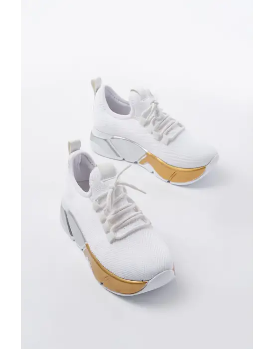 Rs-400  Beyaz Bağcıklı Fileli Renkli Taban Günlük Kadın Spor