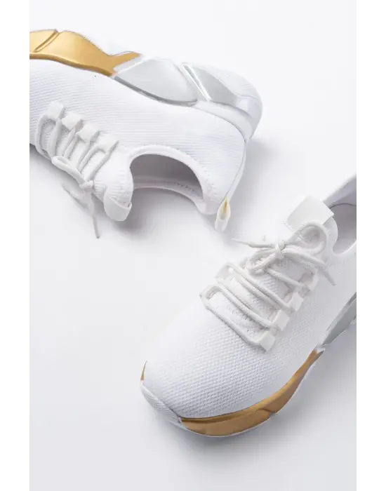 Rs-400  Beyaz Bağcıklı Fileli Renkli Taban Günlük Kadın Spor