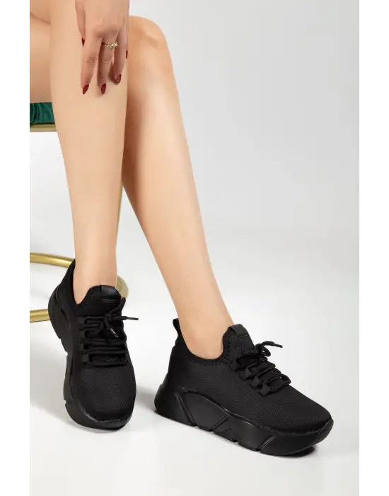 Rs-400  Kömür Bağcıklı Fileli Platin Taban Günlük Kadın Spor