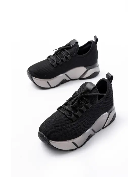 Rs-400  Siyah Bağcıklı Fileli Platin Taban Günlük Kadın Spor