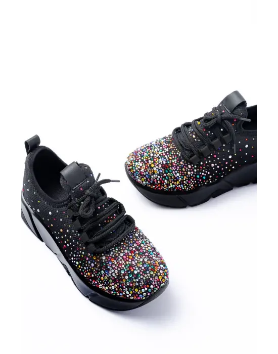Rs-403 Siyah Bağcıklı Fileli Multi Taşlı Günlük Kadın Spor