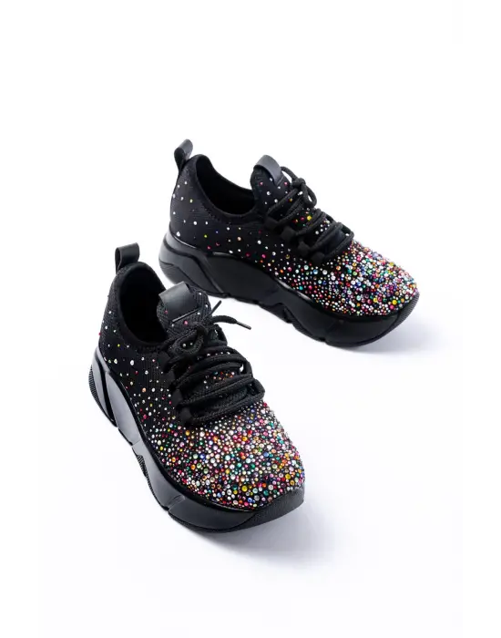 Rs-403 Siyah Bağcıklı Fileli Multi Taşlı Günlük Kadın Spor