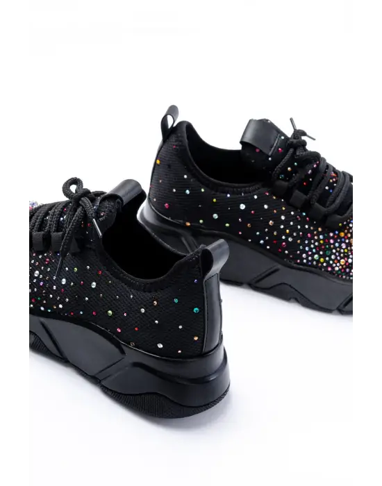 Rs-403 Siyah Bağcıklı Fileli Multi Taşlı Günlük Kadın Spor