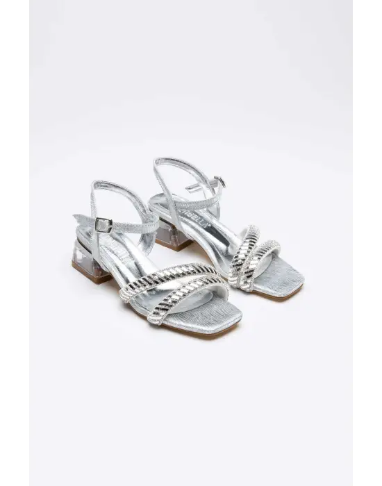 Rule Gümüş Taşlı Kadın Topuklu Sandalet