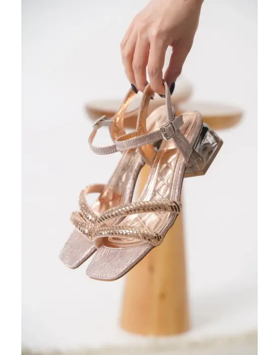 Rule Rose Gold Taşlı Kadın Topuklu Sandalet