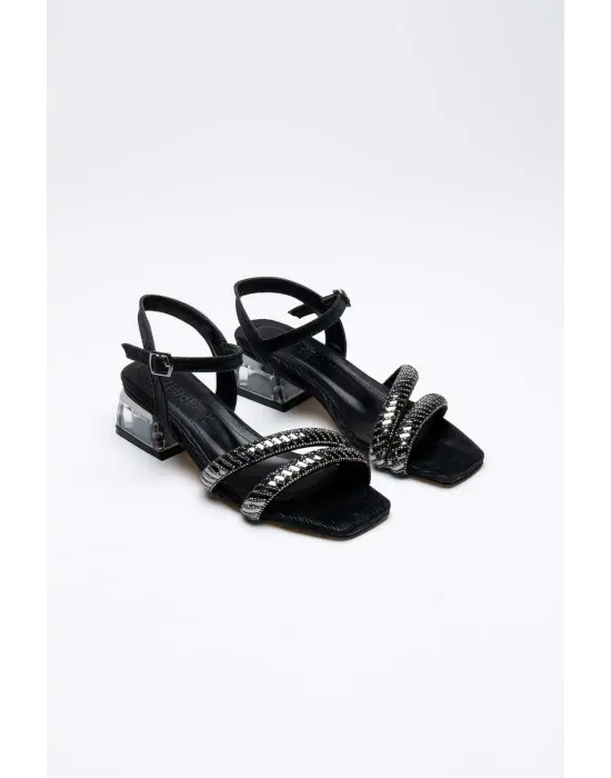 Rule Siyah Taşlı Kadın Topuklu Sandalet