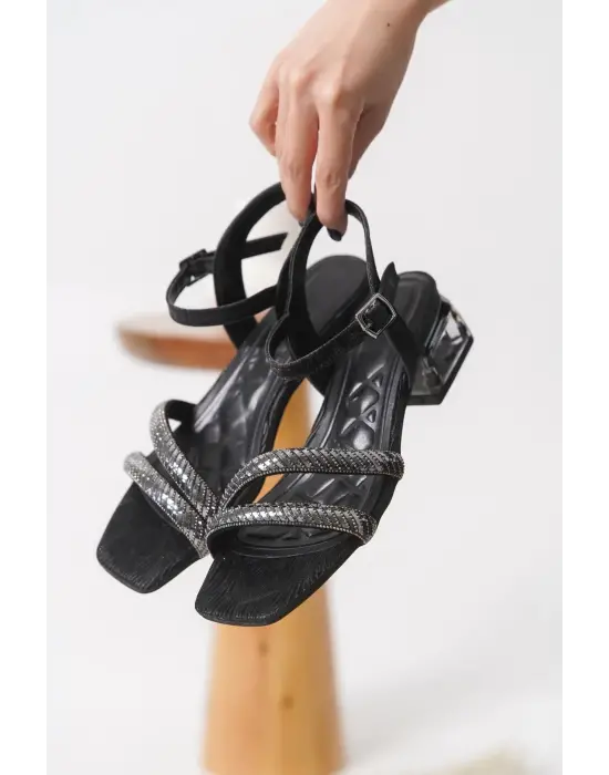 Rule Siyah Taşlı Kadın Topuklu Sandalet