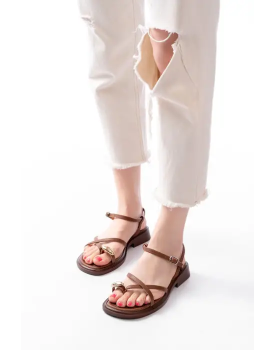 S-101 Taba Parmak Arası Taş Detaylı Günlük Kadın Sandalet