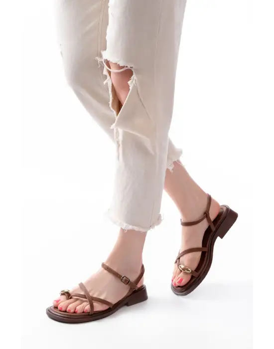 S-101 Taba Parmak Arası Taş Detaylı Günlük Kadın Sandalet