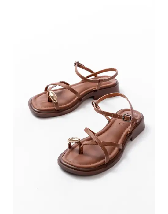 S-101 Taba Parmak Arası Taş Detaylı Günlük Kadın Sandalet
