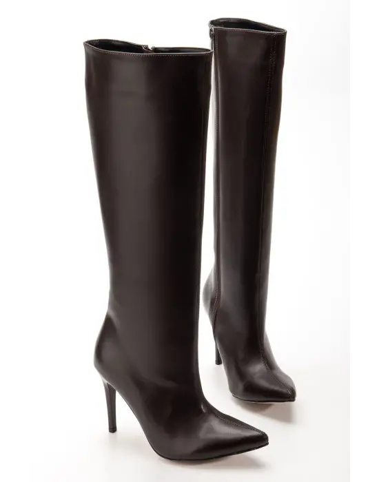 S-2007 Kahve Fermuarlı Günlük Bayan Çizme