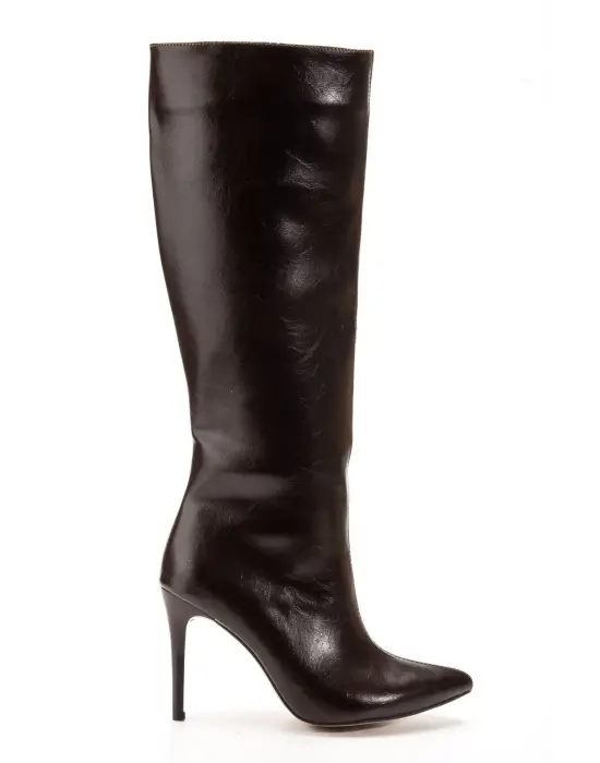 S-2007 Kahve Kırışık Fermuarlı Günlük Bayan Çizme