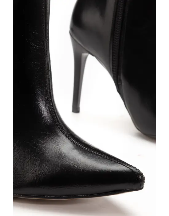 S-2007 Siyah Kırışık Fermuarlı Günlük Bayan Çizme