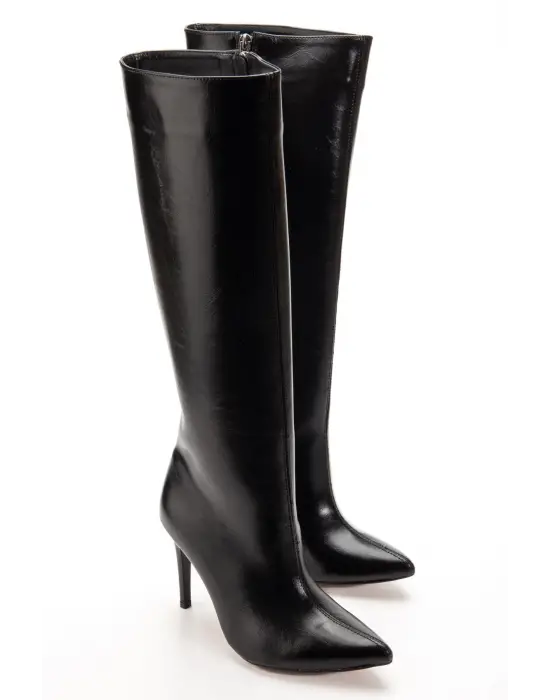 S-2007 Siyah Kırışık Fermuarlı Günlük Bayan Çizme