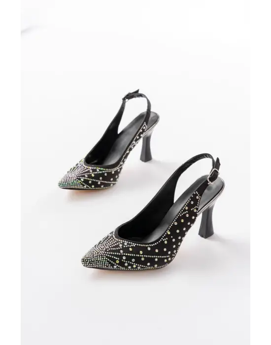 S-601 Siyah Arkası Açık Taş Aksesuarlı Günlük Kadın Sandalet