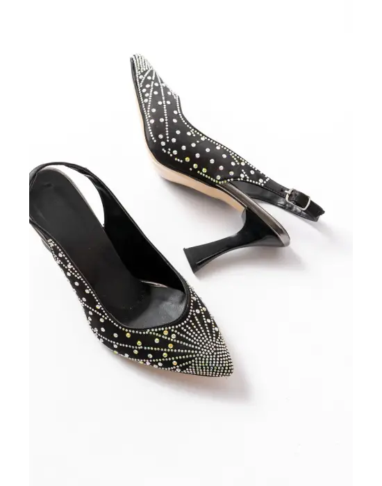 S-601 Siyah Arkası Açık Taş Aksesuarlı Günlük Kadın Sandalet