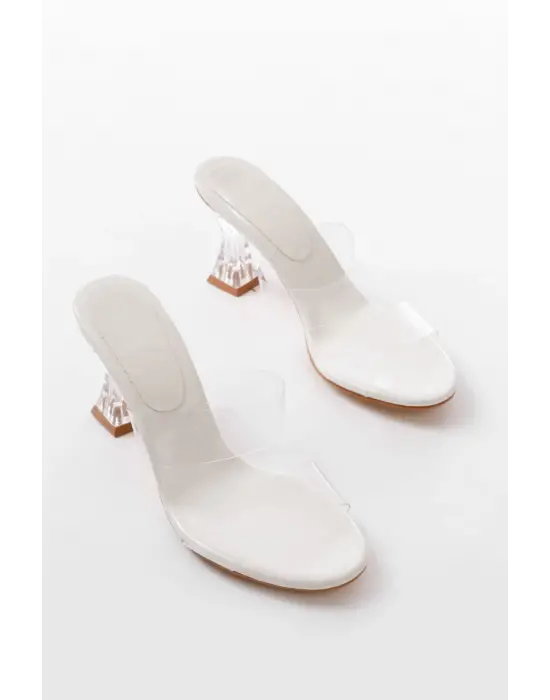 S-618 Beyaz Rugan Tek Bantlı Topuklu Kadın Terlik
