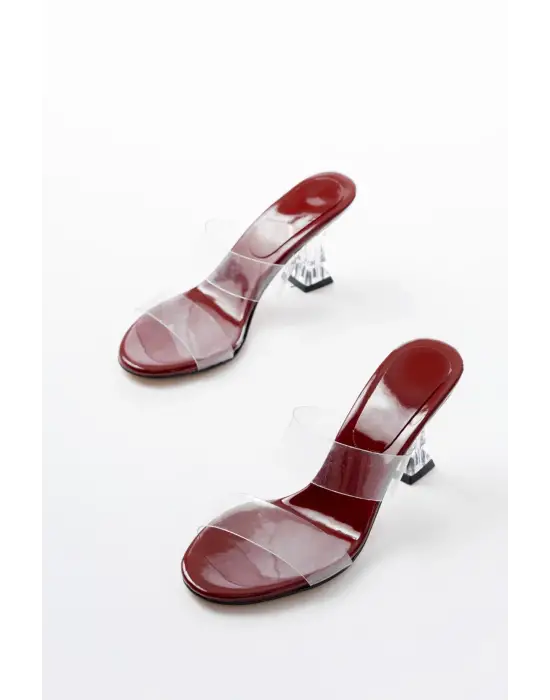 S-618 Bordo Rugan Tek Bantlı Topuklu Kadın Terlik