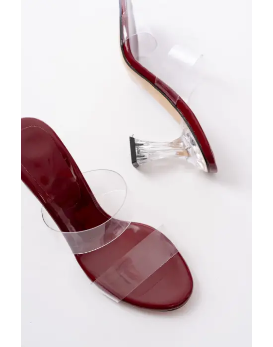 S-618 Bordo Rugan Tek Bantlı Topuklu Kadın Terlik