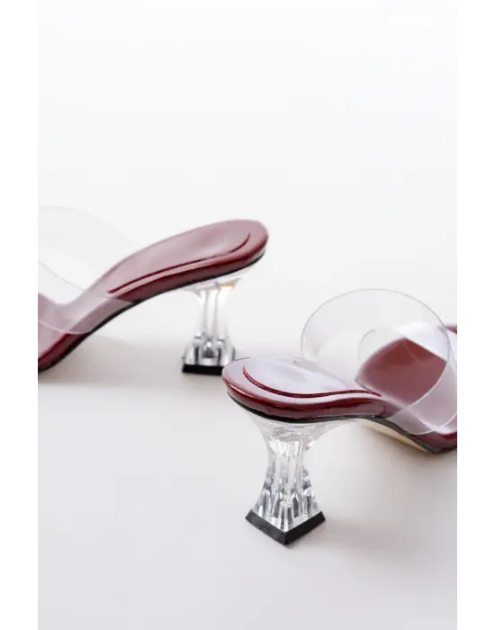 S-618 Bordo Rugan Tek Bantlı Topuklu Kadın Terlik