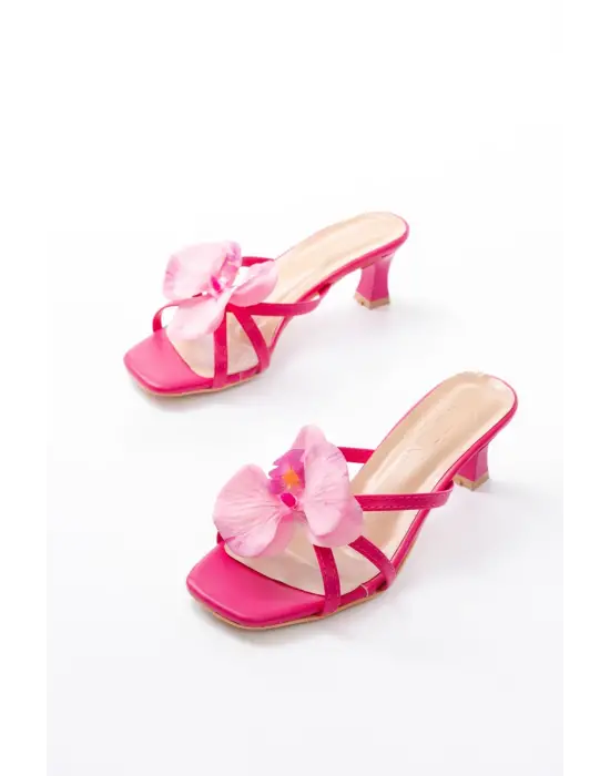S-622 Fuşya Orkide Detaylı İnce Topuklu Kadın Terlik
