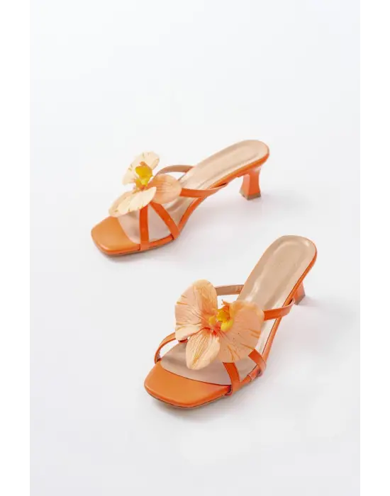S-622 Orange Orkide Detaylı İnce Topuklu Kadın Terlik