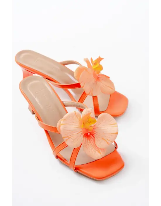 S-622 Orange Orkide Detaylı İnce Topuklu Kadın Terlik