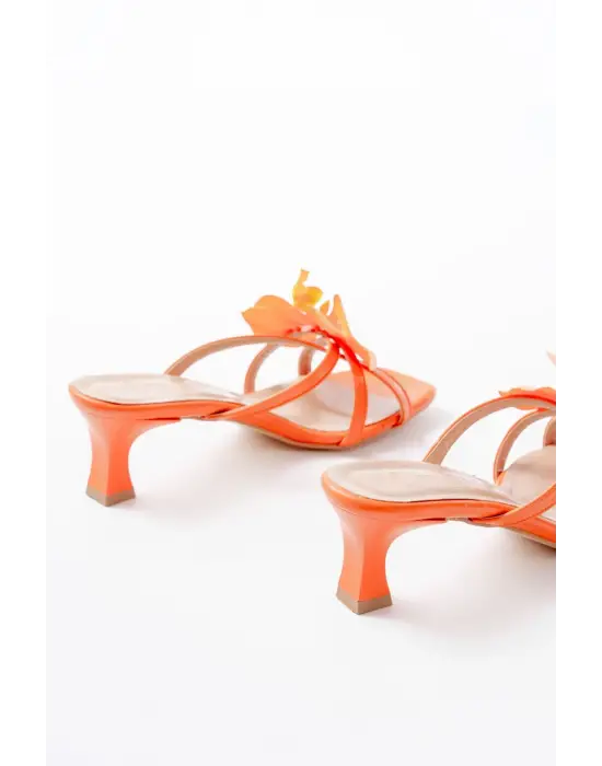S-622 Orange Orkide Detaylı İnce Topuklu Kadın Terlik