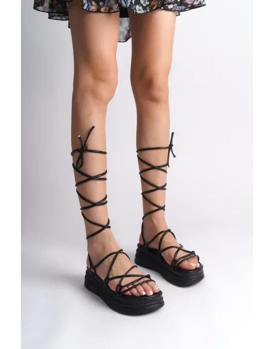 Samantha Bilekten Bağlamalı Ortopedik Taban Kadın Terlik  St - Siyah