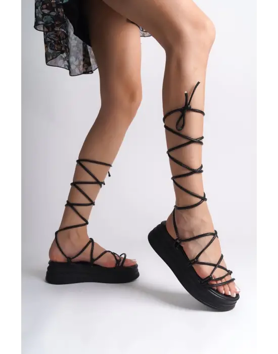 Samantha Bilekten Bağlamalı Ortopedik Taban Kadın Terlik  St - Siyah