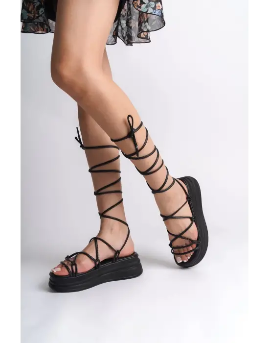 Samantha Bilekten Bağlamalı Ortopedik Taban Kadın Terlik  St - Siyah